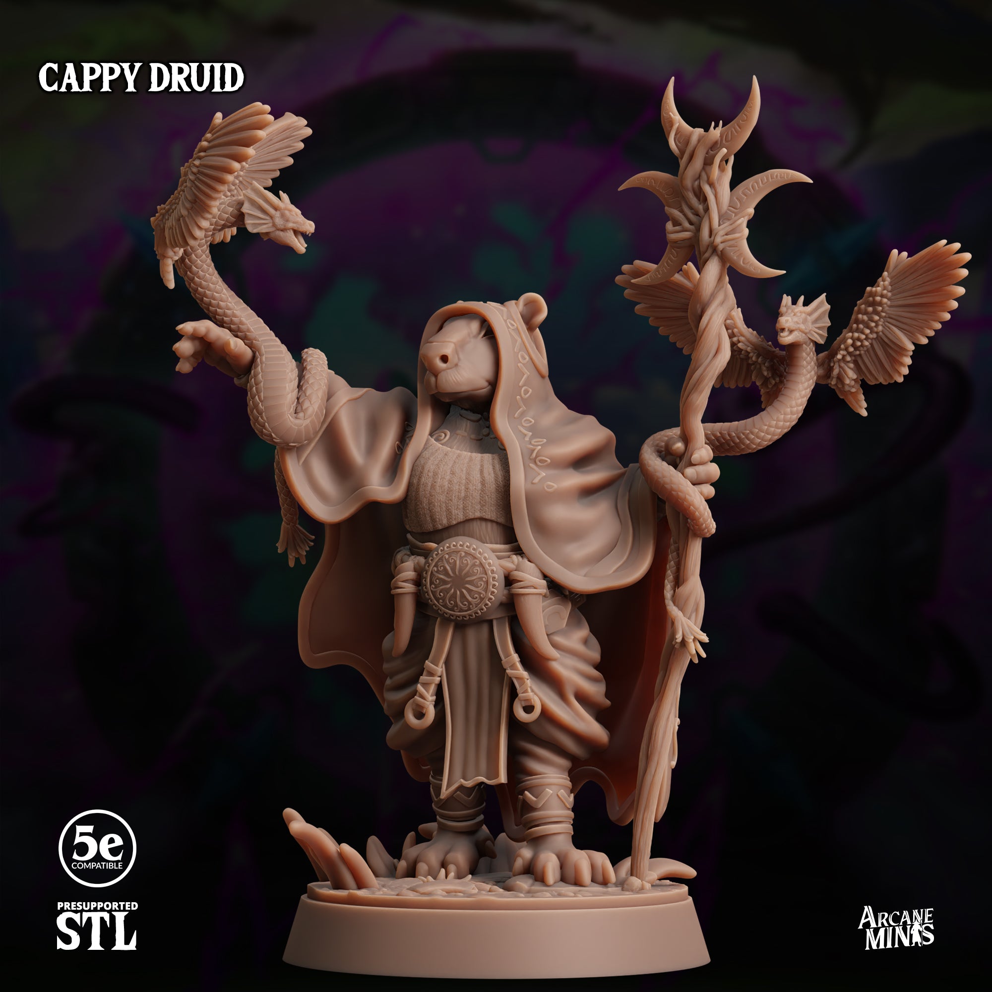 3D Printed Sordane Publishing Cappy Druid Moonsoon 28 32mm D&D