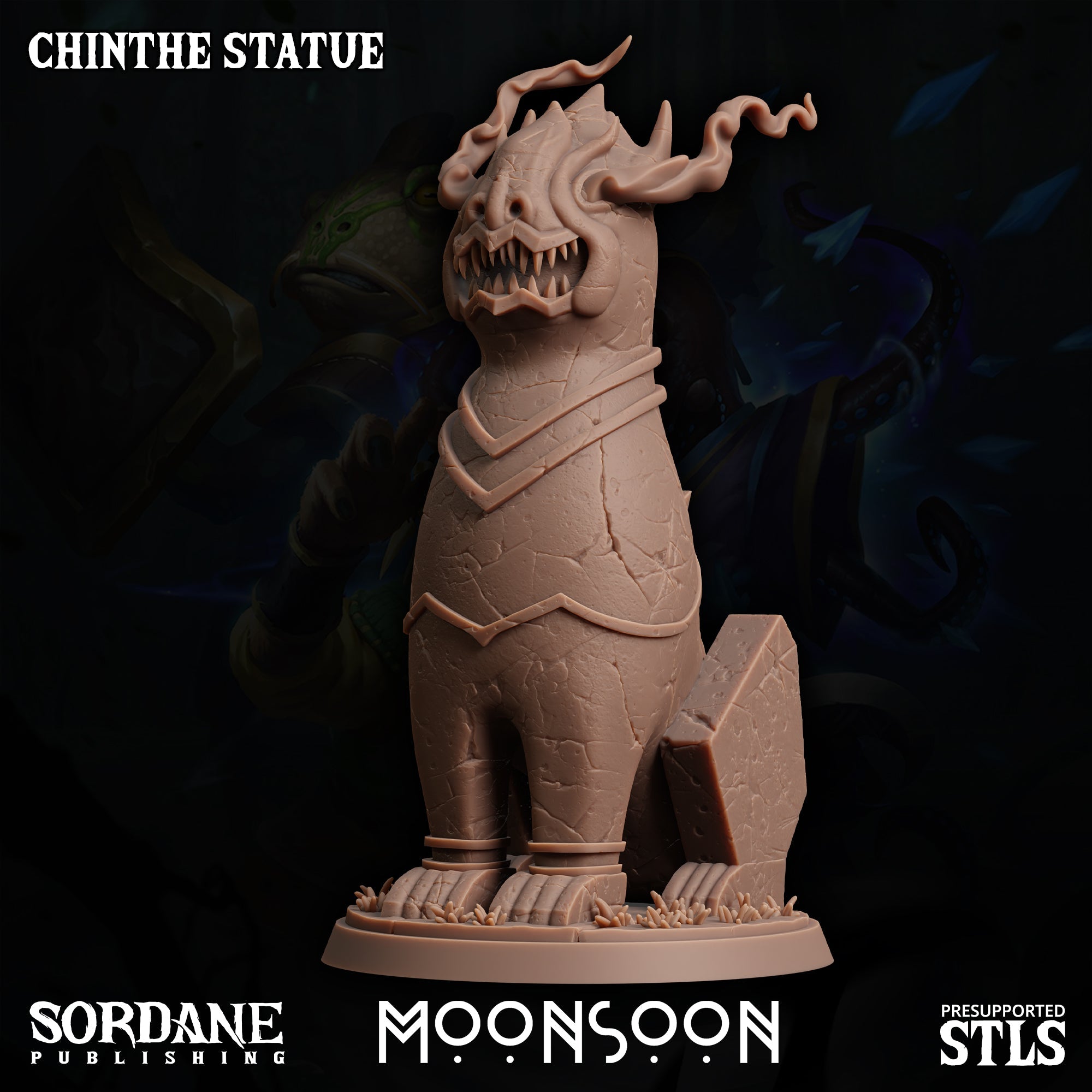 3D Printed Sordane Publishing Chinthe Statue Moonsoon 28 32mm D&D
