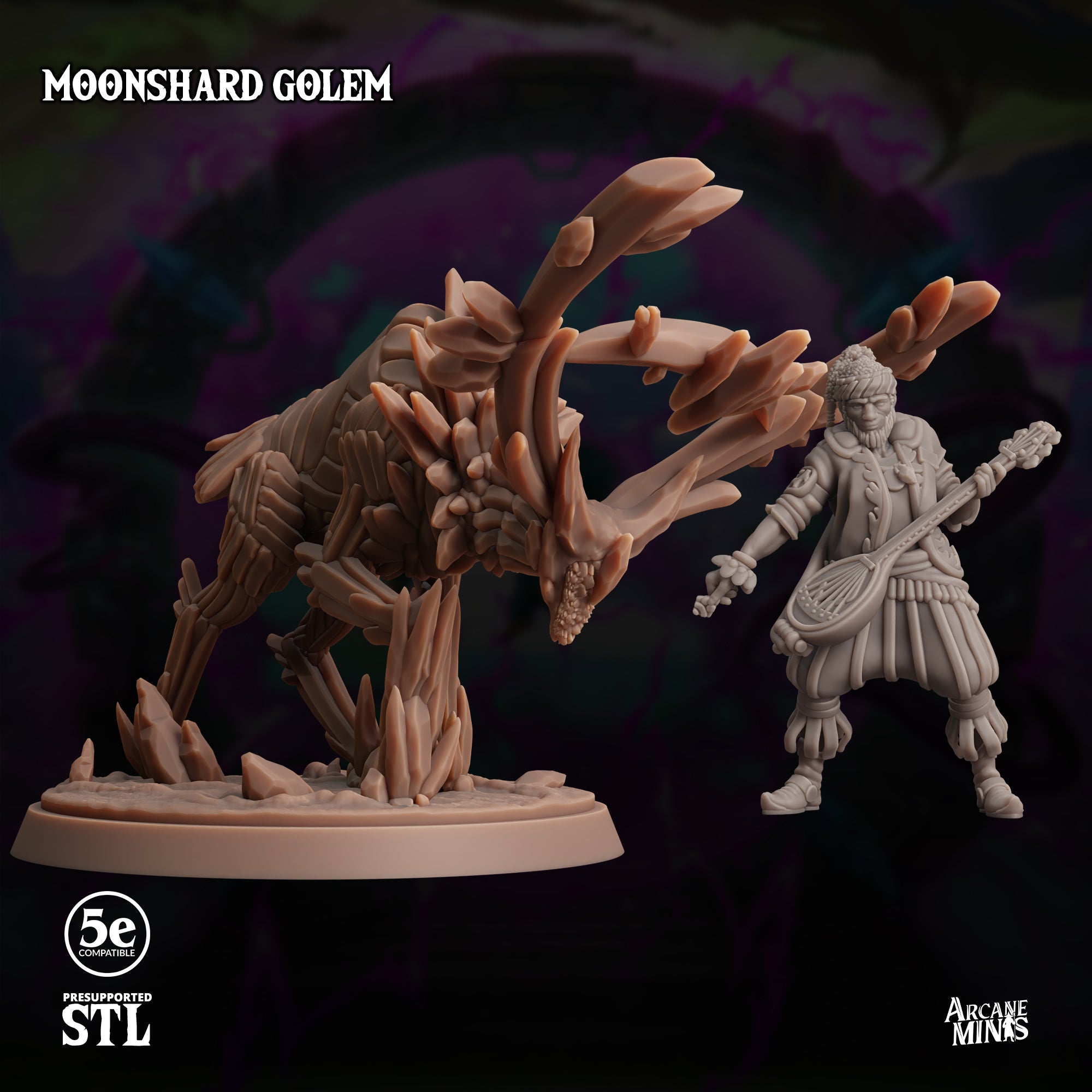 3D Printed Sordane Publishing Moonshard Golem Moonsoon 28 32mm D&D