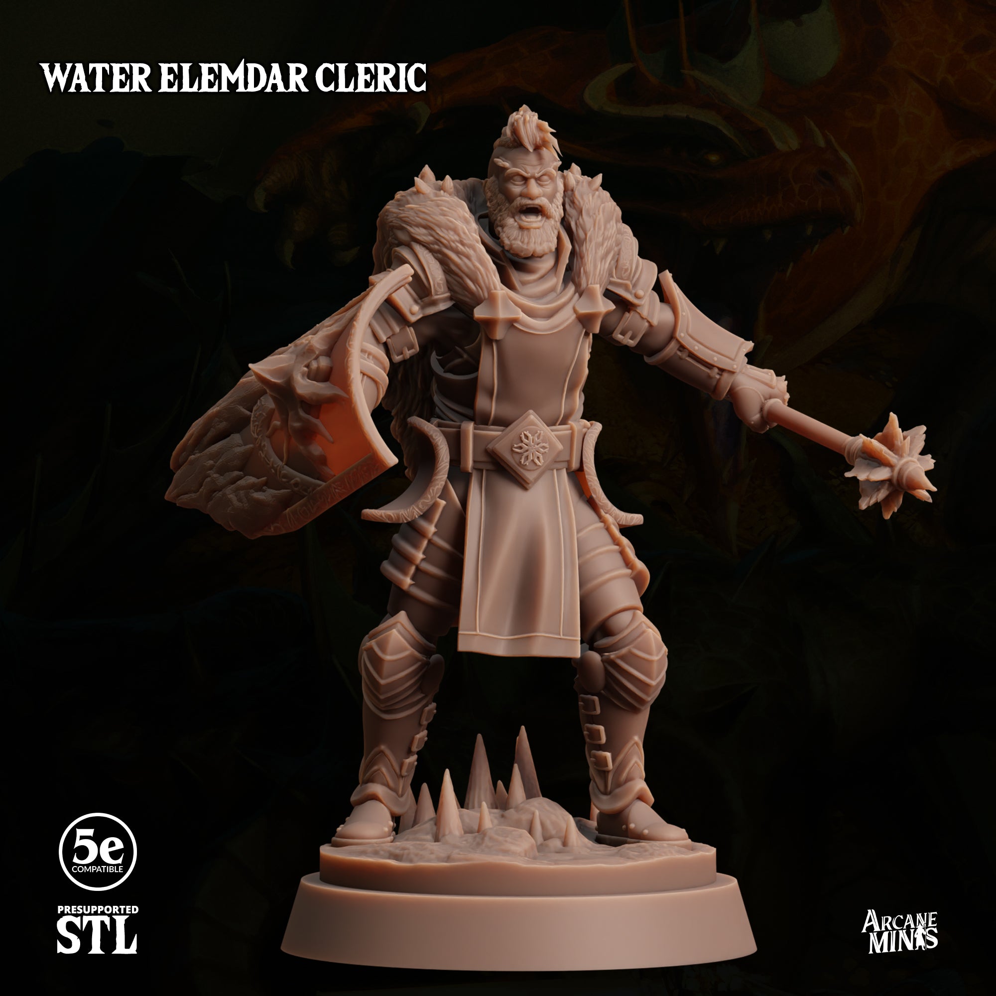 3D Printed Sordane Publishing Water Elemdar Cleric 28 32mm D&D